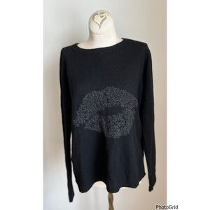 Scotch & Soda Black Lip Print Cashmere Sweater Medium